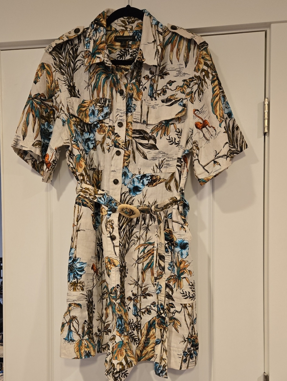 Banana Republic Linen Romper in Cream, Blue & Tan